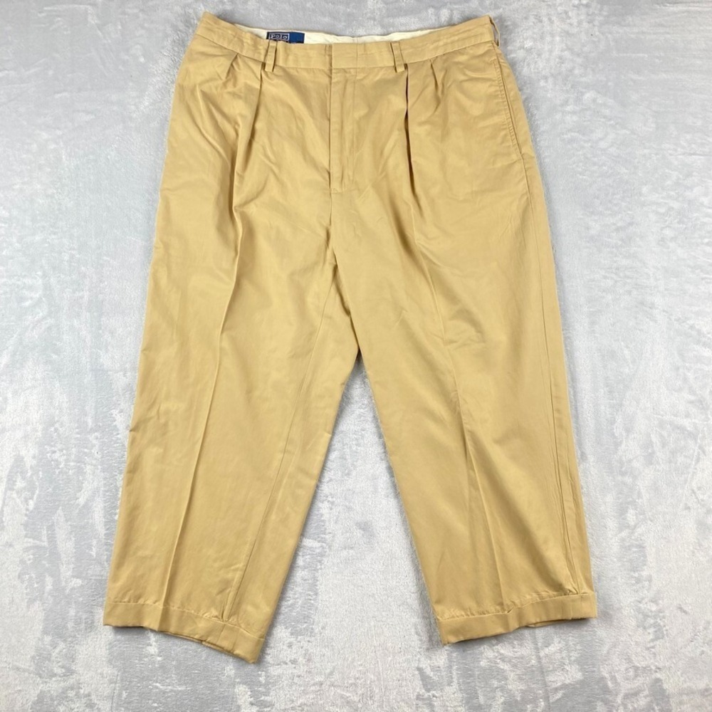 Vintage Polo Ralph Lauren Pants Mens 38x25* Beige Tan Nylon Blend Pleated Cuffed
